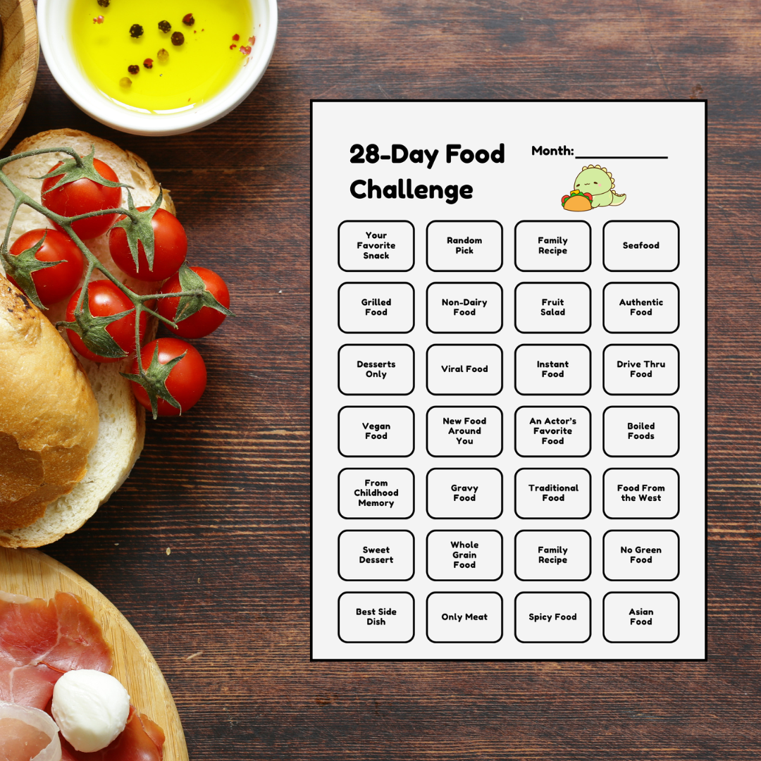 The 28-Day Fun Food Challenge: Explore New Tastes & Recipes + Free Weekly Planner